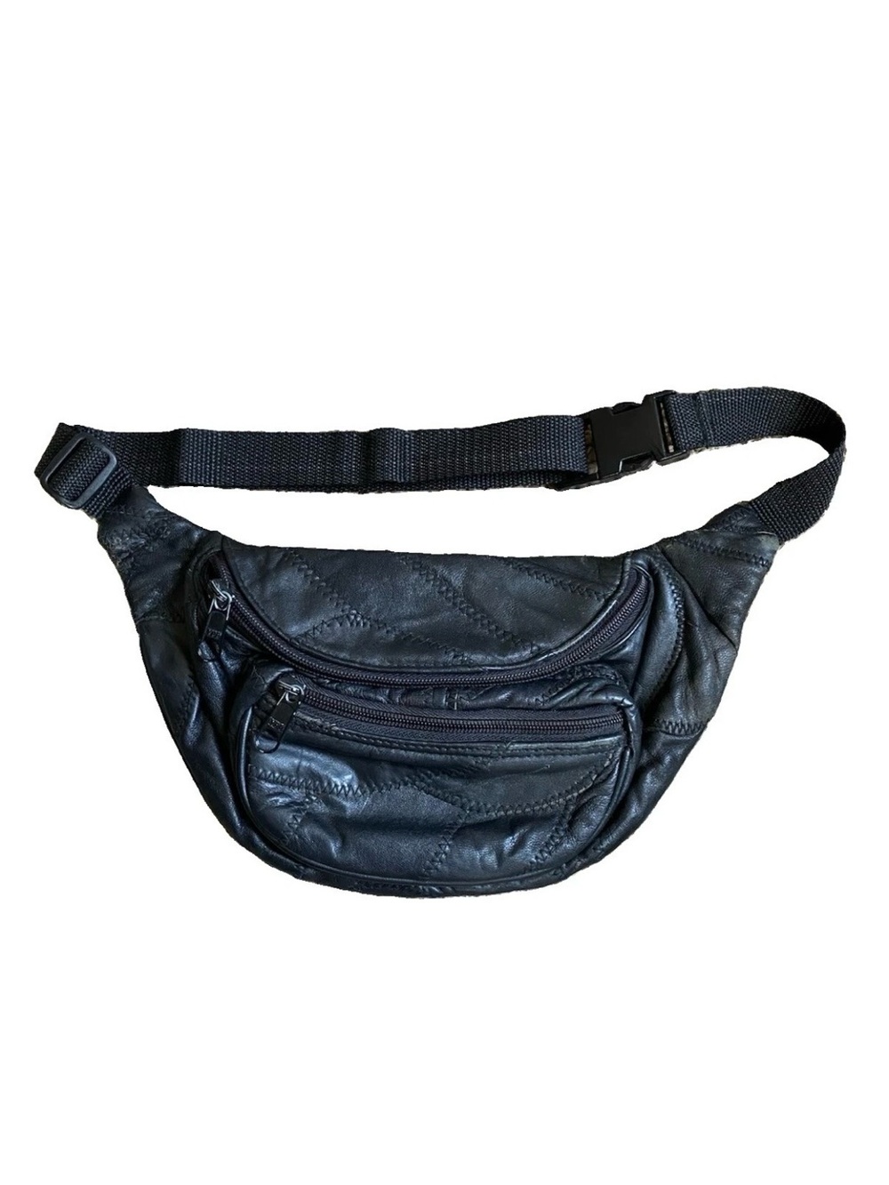 Vintage Black Patch Leather Fanny Pack